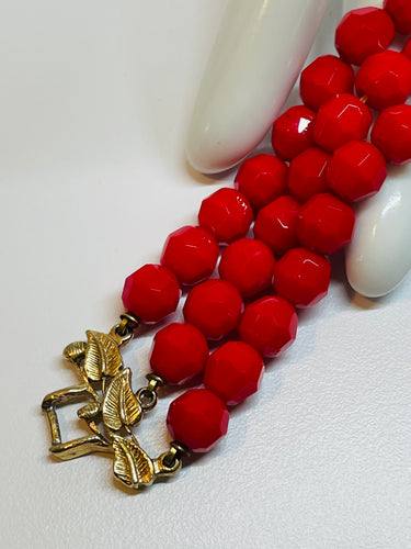Red 3 Strand Facet Beaded Bracelet